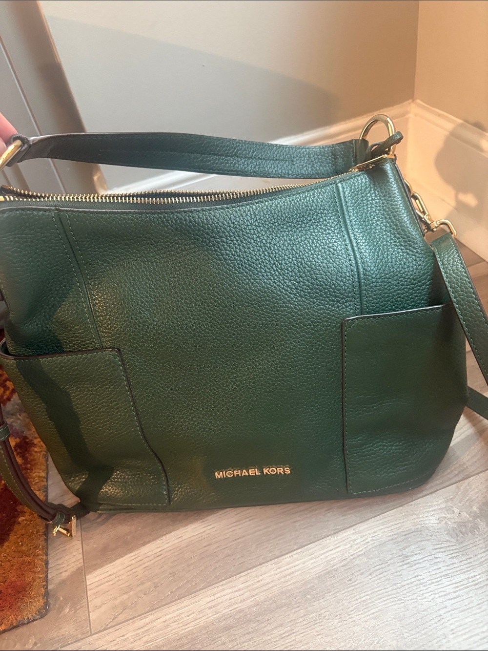 Michael Kors Forest Green Pebbled Leather Hobo Shoulder Bag - Picture 8 of 9